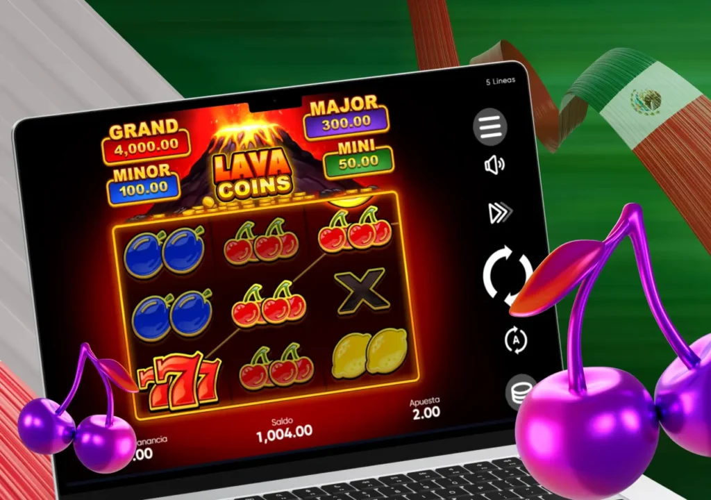 Energía volcánica en Lava Coins con bonificaciones de lava y multiplicadores calientes.