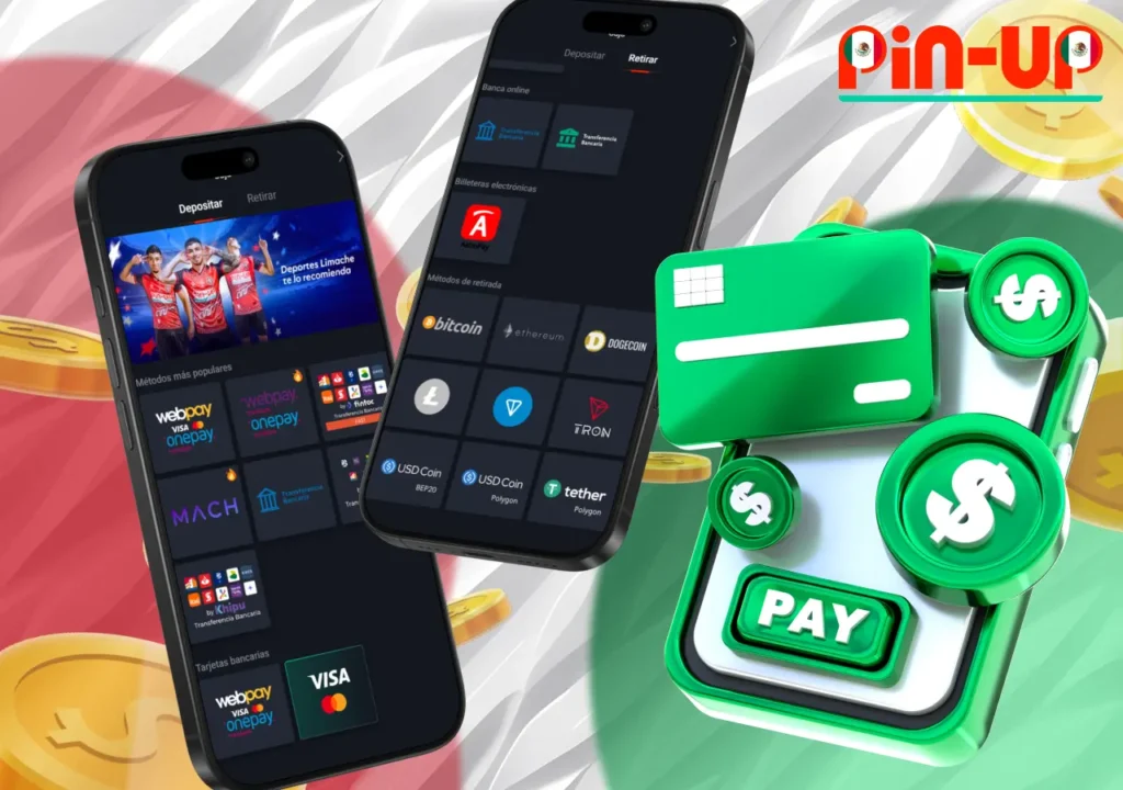 Opciones disponibles para depósitos y retiros en la versión mexicana del casino.