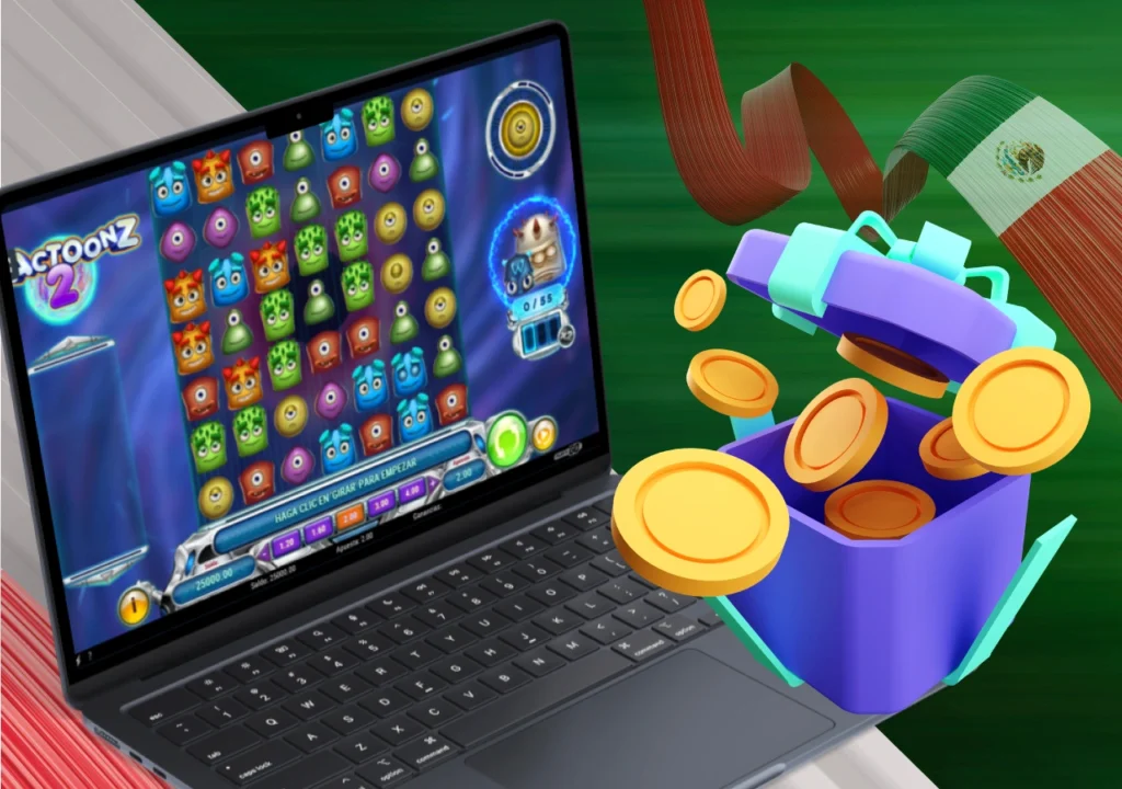 Reactoonz en laptop con monedas doradas