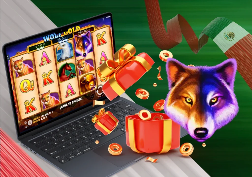 Bonificaciones y premios en tragamonedas Wolf Gold con símbolo de lobo