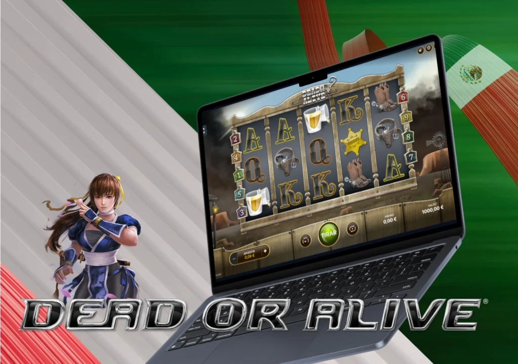 Tragamonedas Dead or Alive en pantalla de portátil con personaje estilo ninja
